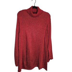 Jessica London Womens Red Turtleneck Sweater Size 4 X, 26/28 Polyester Rayon Met